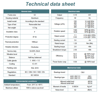 Silnik elektryczny 0,18kW 1400 obr/min. 63 B3